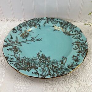 222 Fifth Adelaide Turquoise Gold Serving Charger Platter Scalloped Edge 10.75"